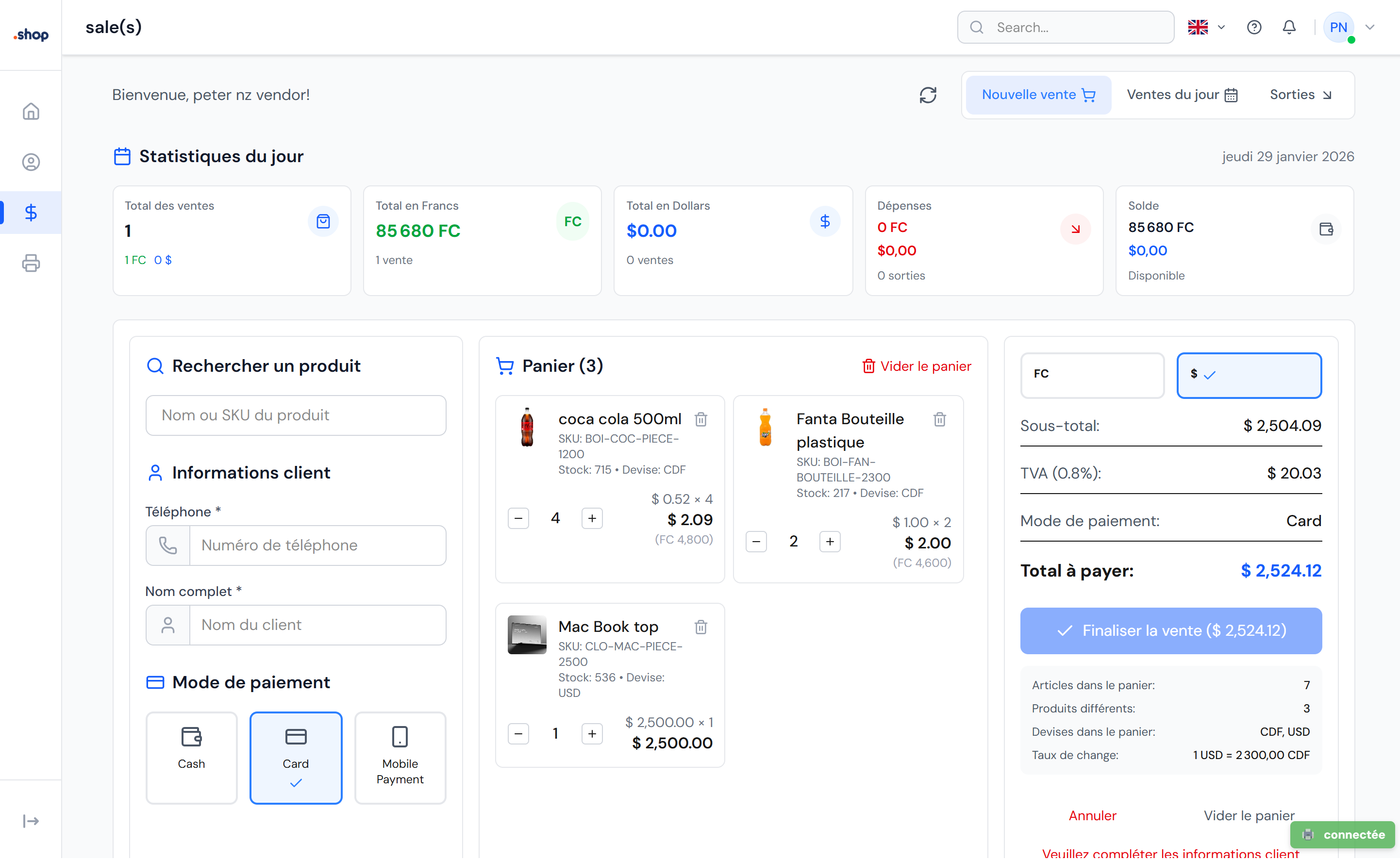 ShopManager - galerie projet - Image 5 - Projet réalisé par Peter Nzana, développeur web et mobile à Lubumbashi